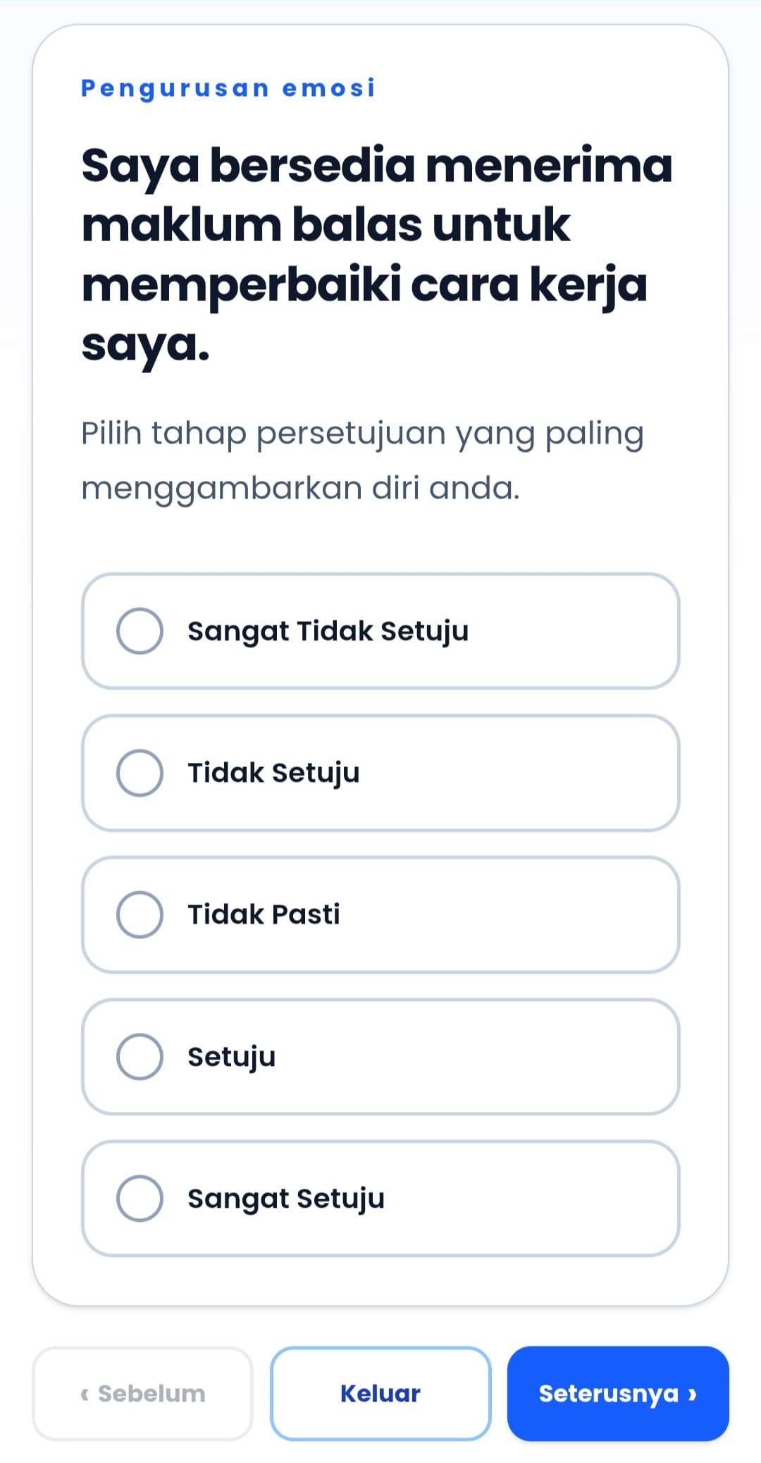 Contoh paparan soalan latihan psikometrik PsikoM pada telefon